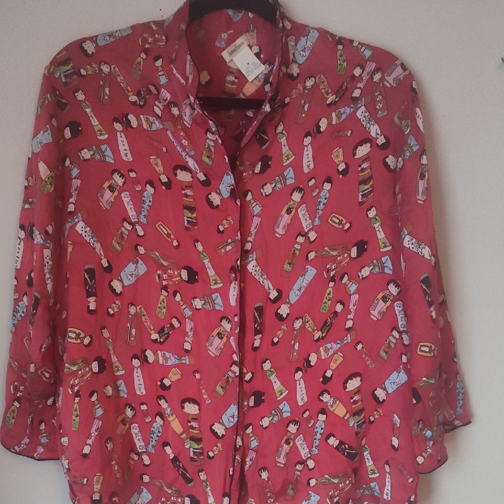 Neiman Marcus Red Patterned Blouse - image 1